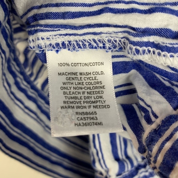 Halogen Blue White Short Sleeve Cropped Boxy Shirt - Picture 6 of 8